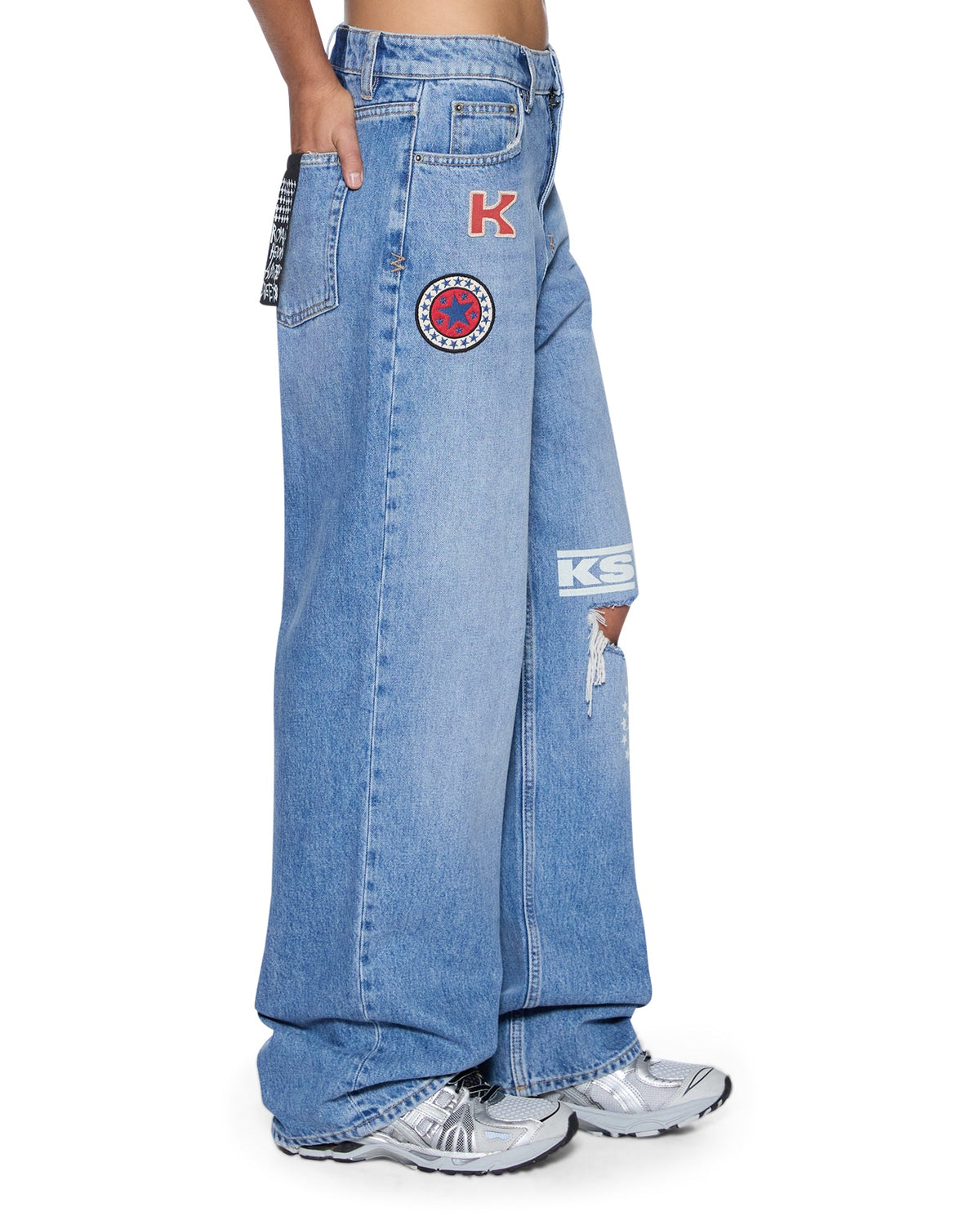 Womens Low Rider Horizon Garage Patches Relaxed Denim Jeans - Denim