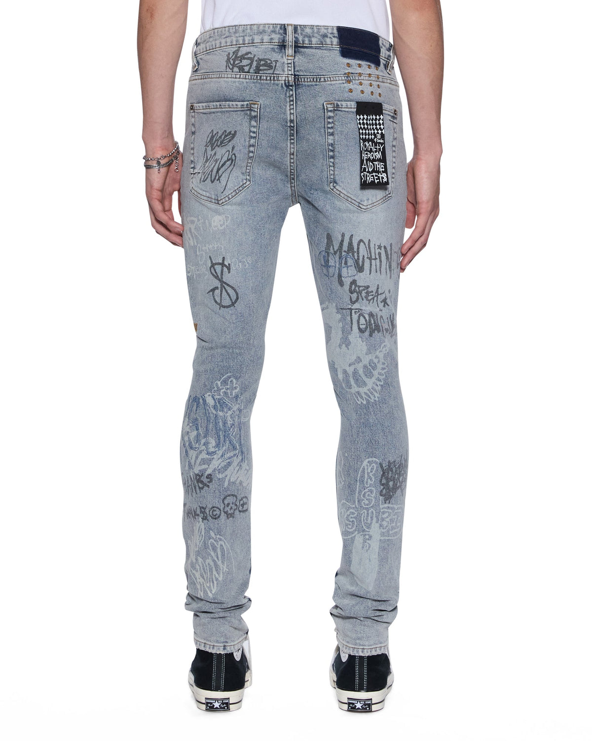 Mens Van Winkle Rogue Blue Graffiti Skinny Denim Jeans - Denim