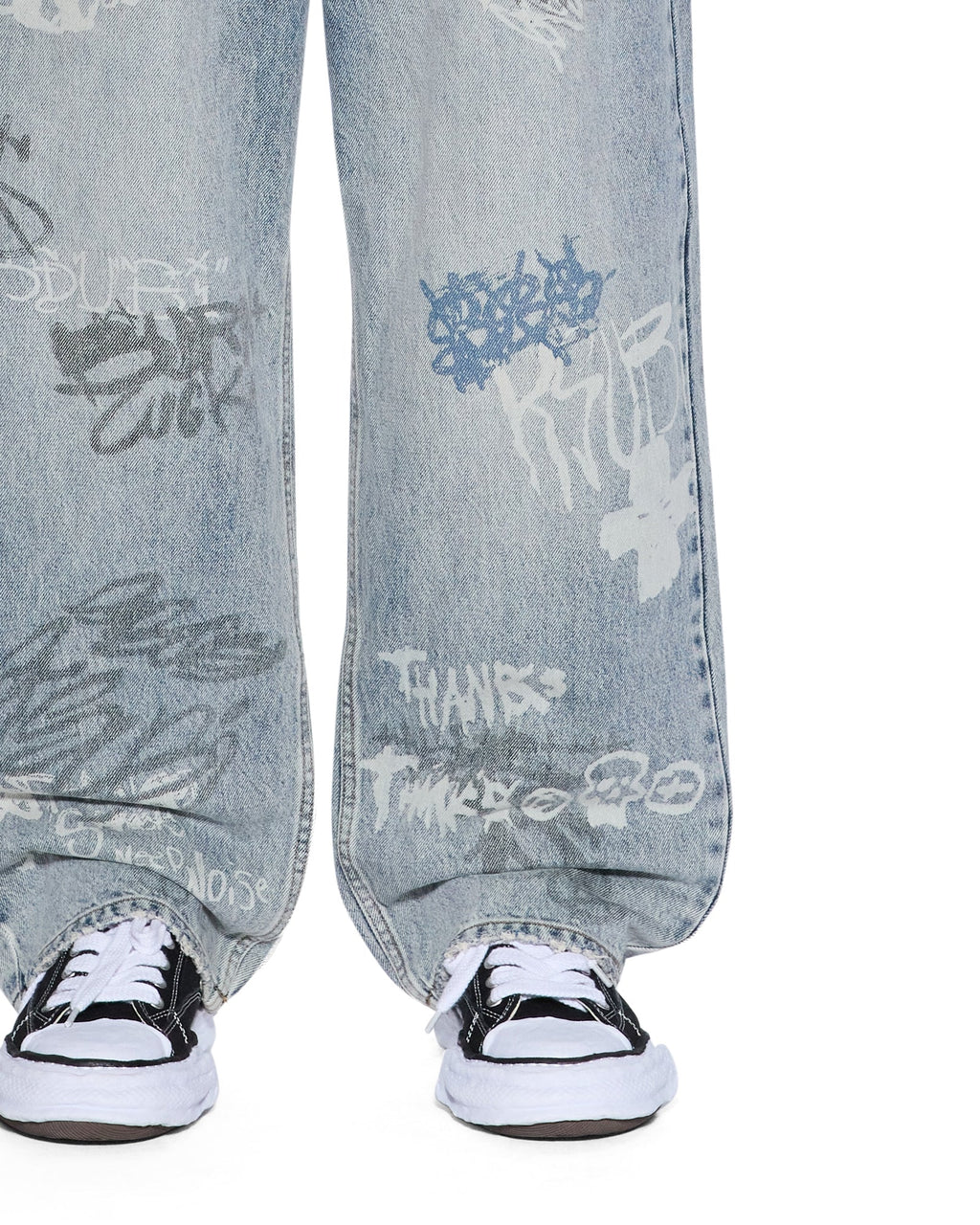 Mens Maxx Rogue Blue Graffiti Baggy Denim Jeans - Denim