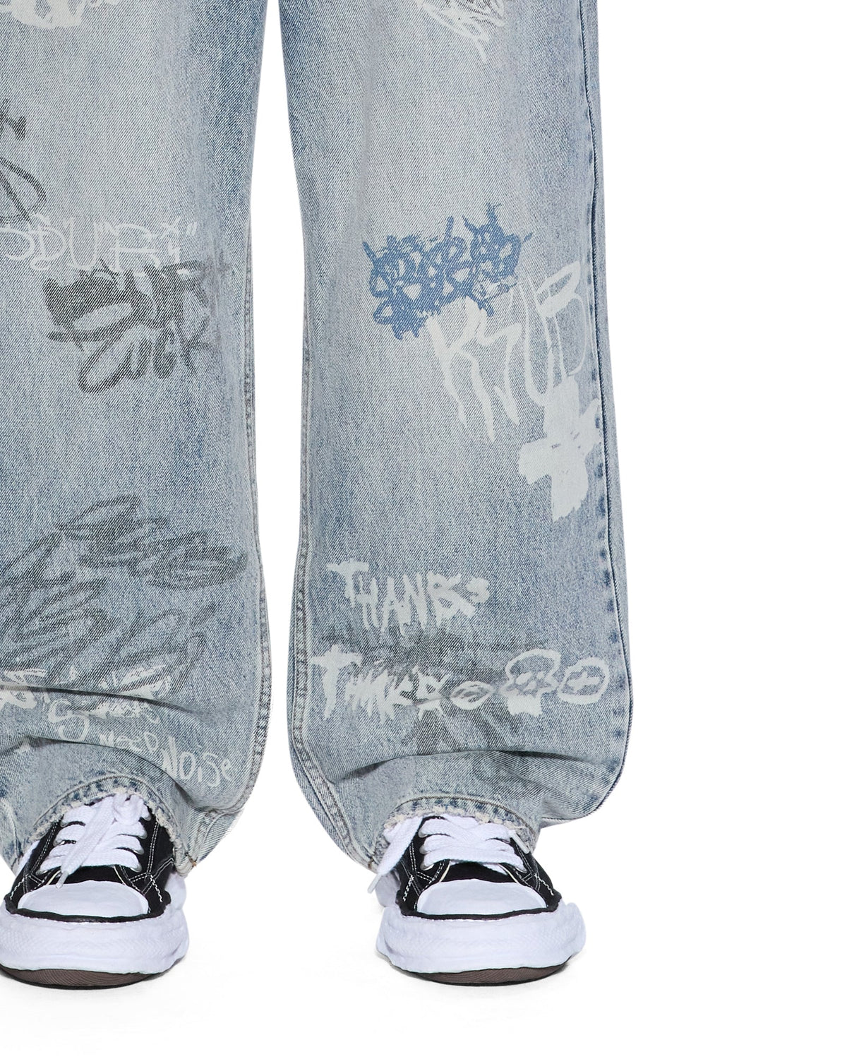 Mens Maxx Rogue Blue Graffiti Baggy Denim Jeans - Denim