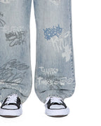 Mens Maxx Rogue Blue Graffiti Baggy Denim Jeans - Denim