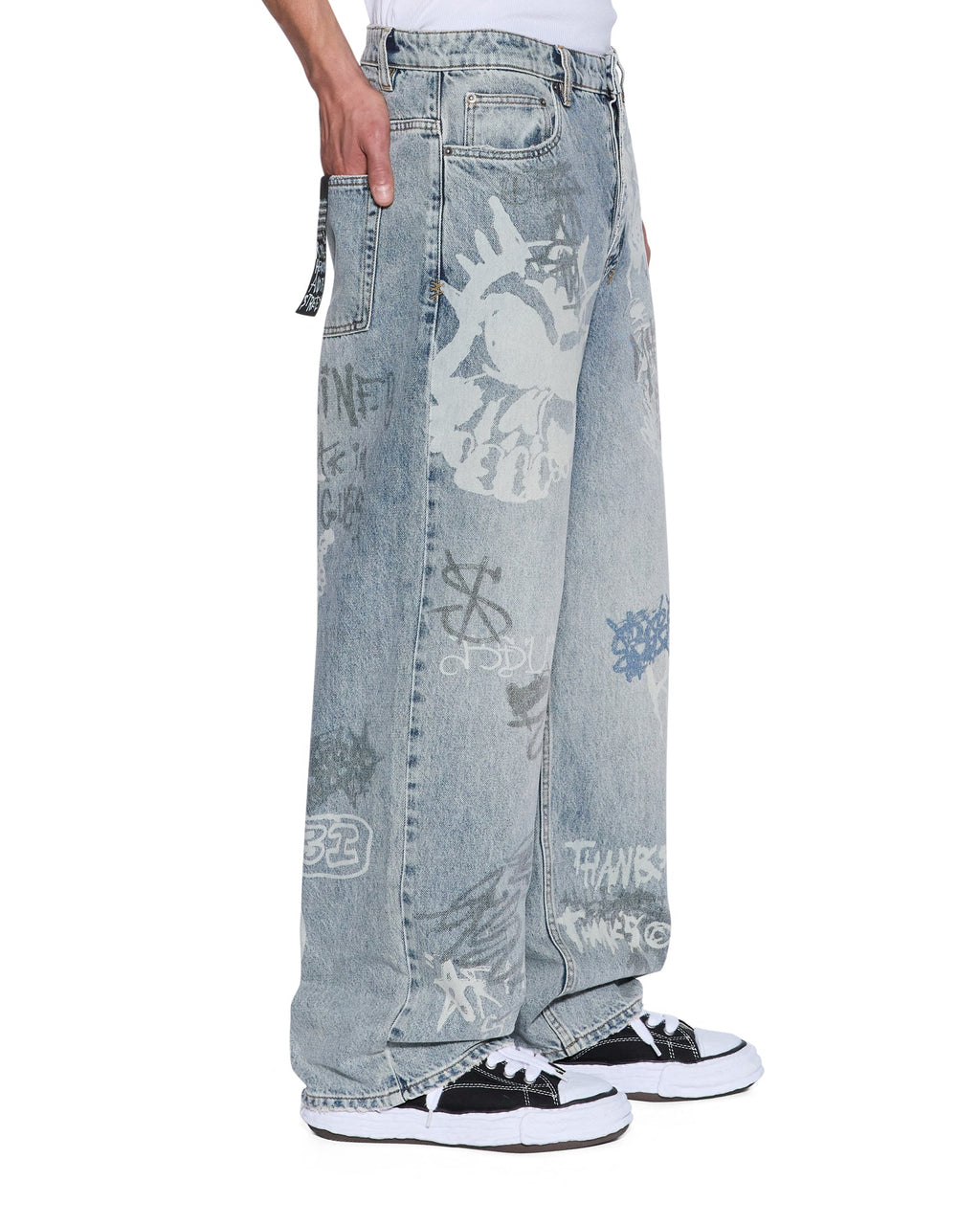 Mens Maxx Rogue Blue Graffiti Baggy Denim Jeans - Denim