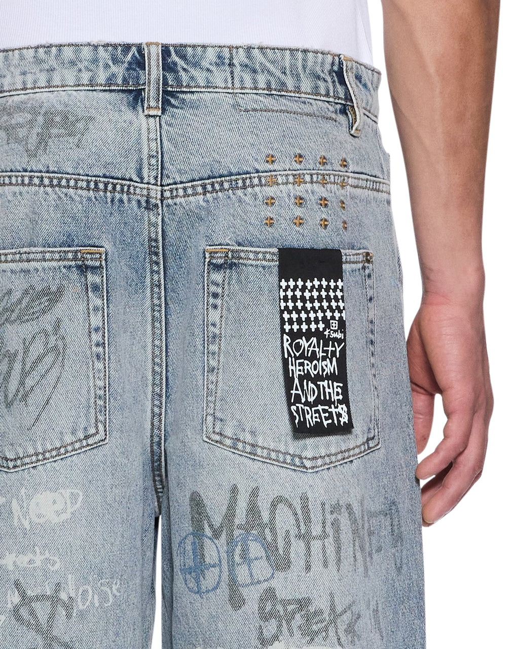 Mens Maxx Rogue Blue Graffiti Baggy Denim Jeans - Denim