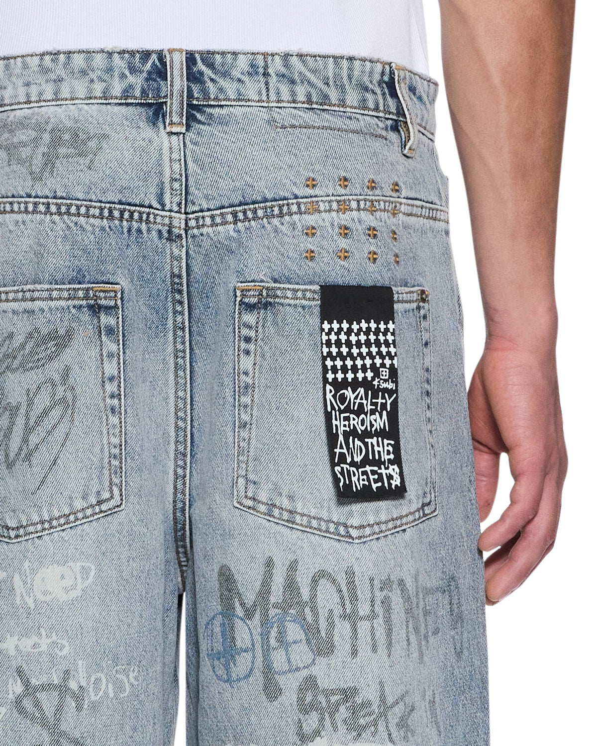 Mens Maxx Rogue Blue Graffiti Baggy Denim Jeans - Denim