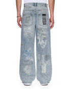 Mens Maxx Rogue Blue Graffiti Baggy Denim Jeans - Denim