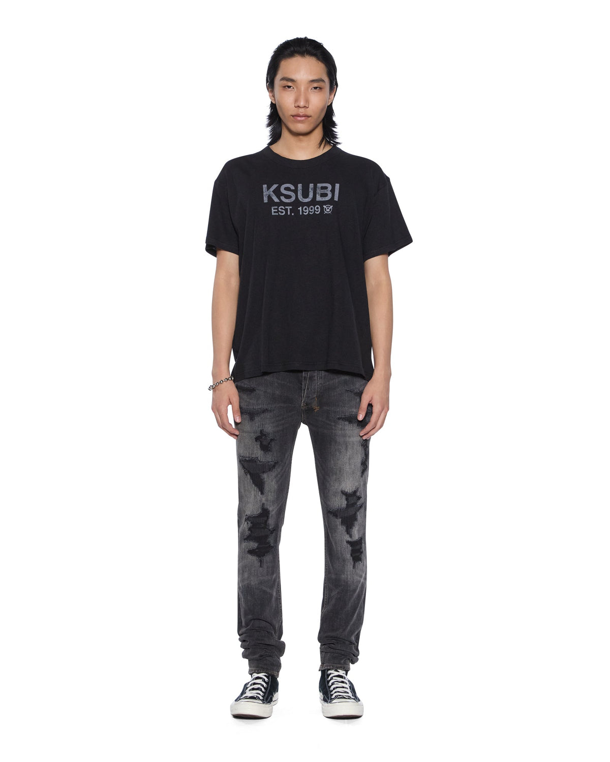 Mens Van Winkle Retorqued Repair Skinny Denim Jeans - Grey