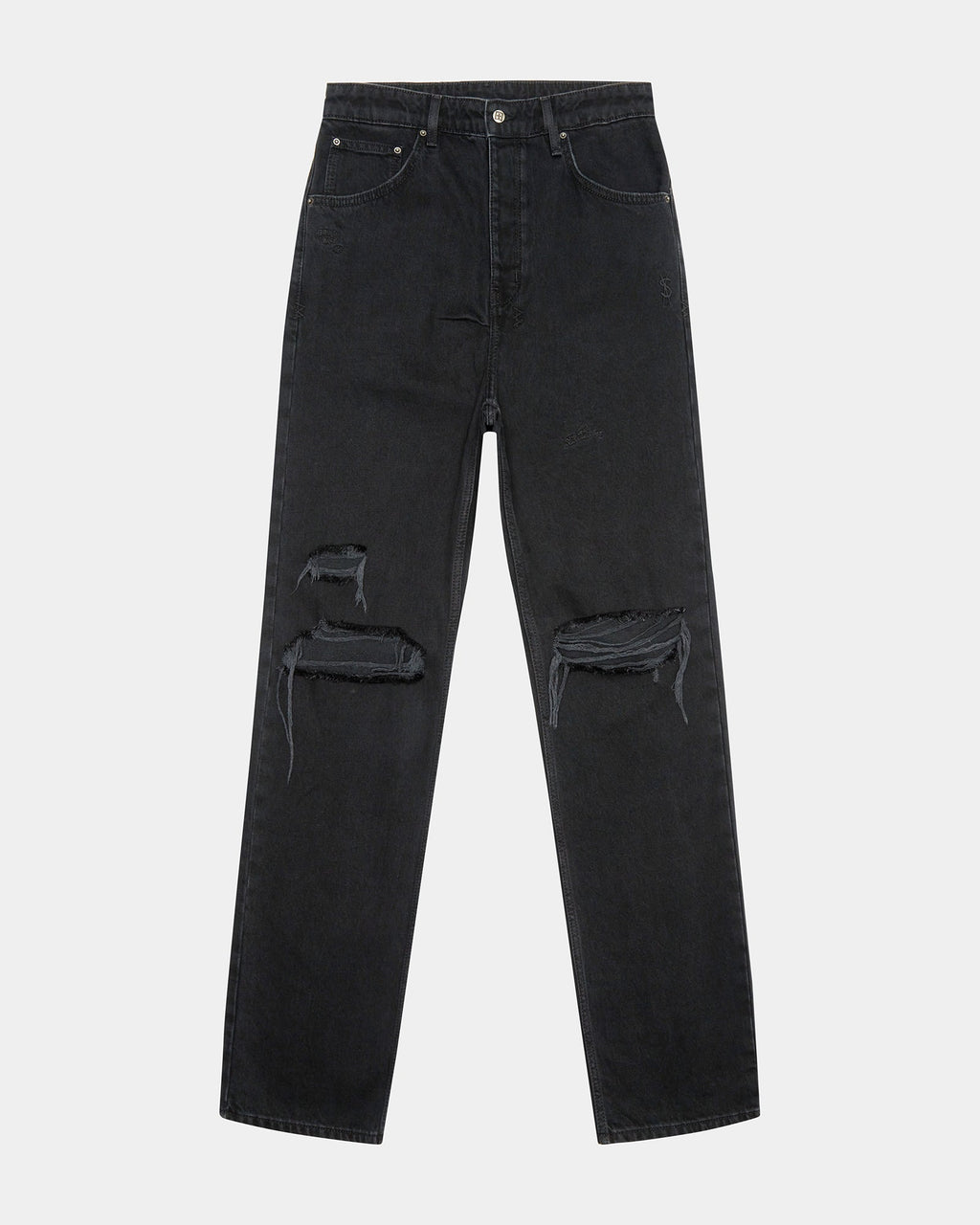 Mens Anti K Trashed Black Relaxed Denim Jeans - Black