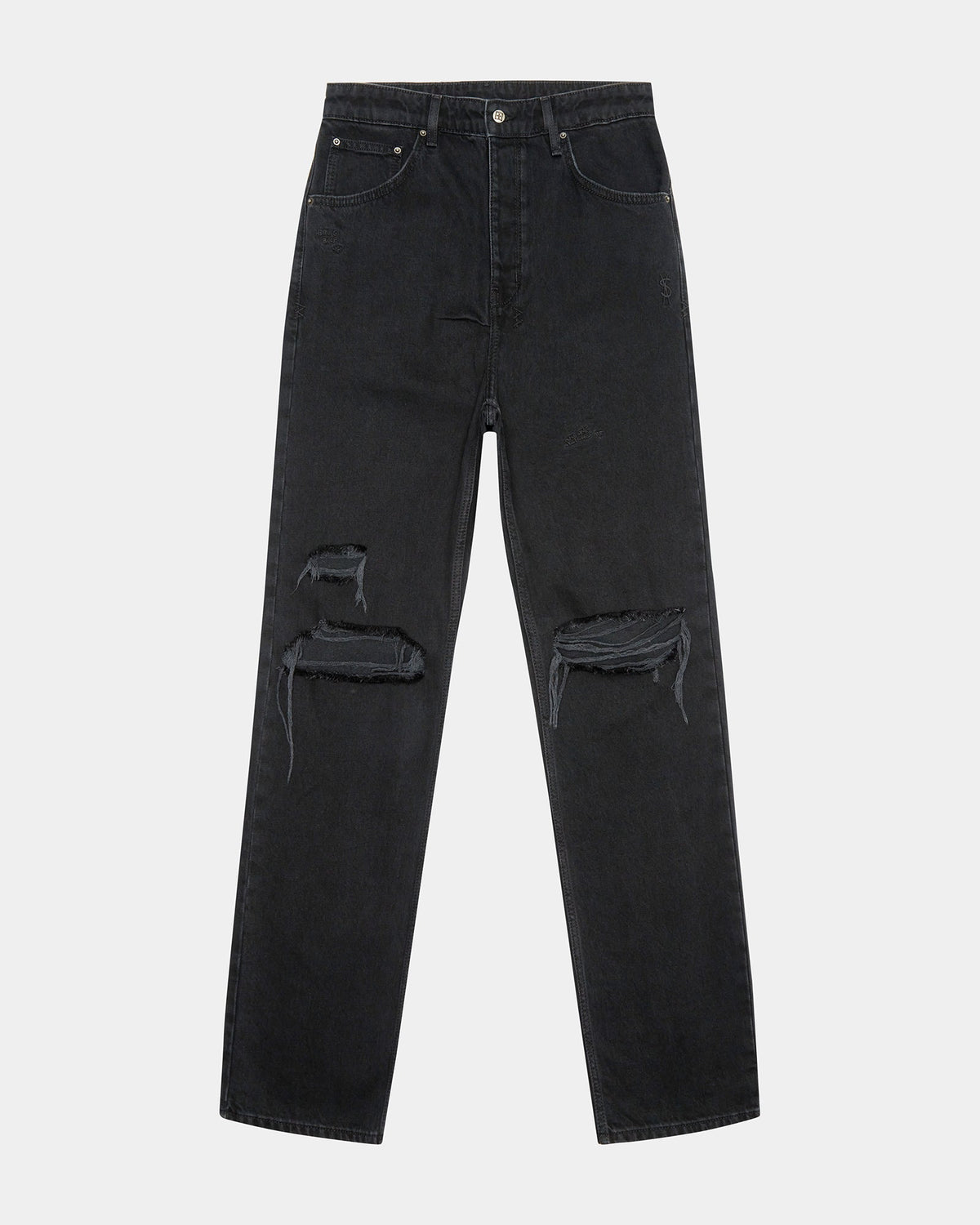 Mens Anti K Trashed Black Relaxed Denim Jeans - Black