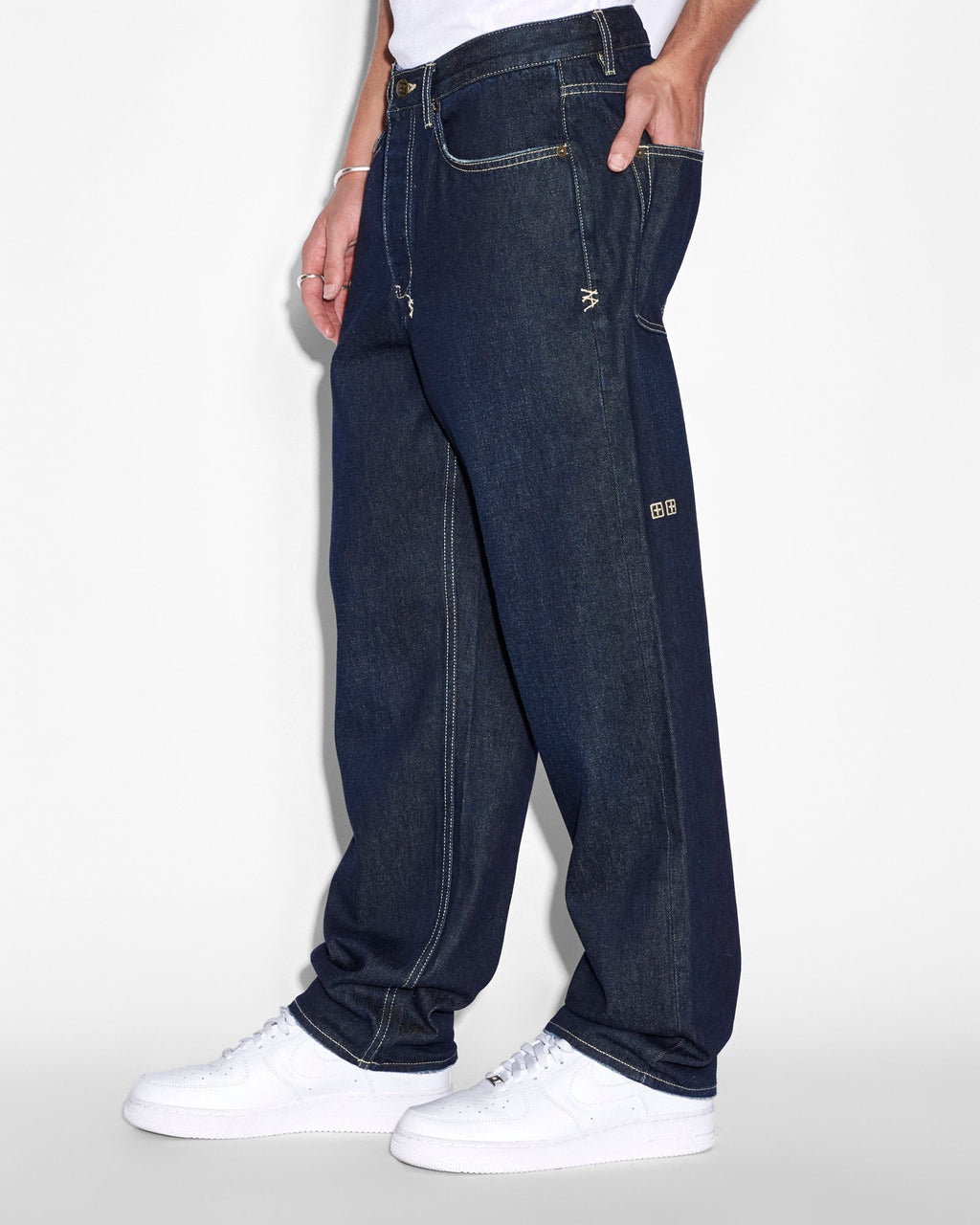 Mens Anti K Rinsed Relaxed Denim Jeans - Denim