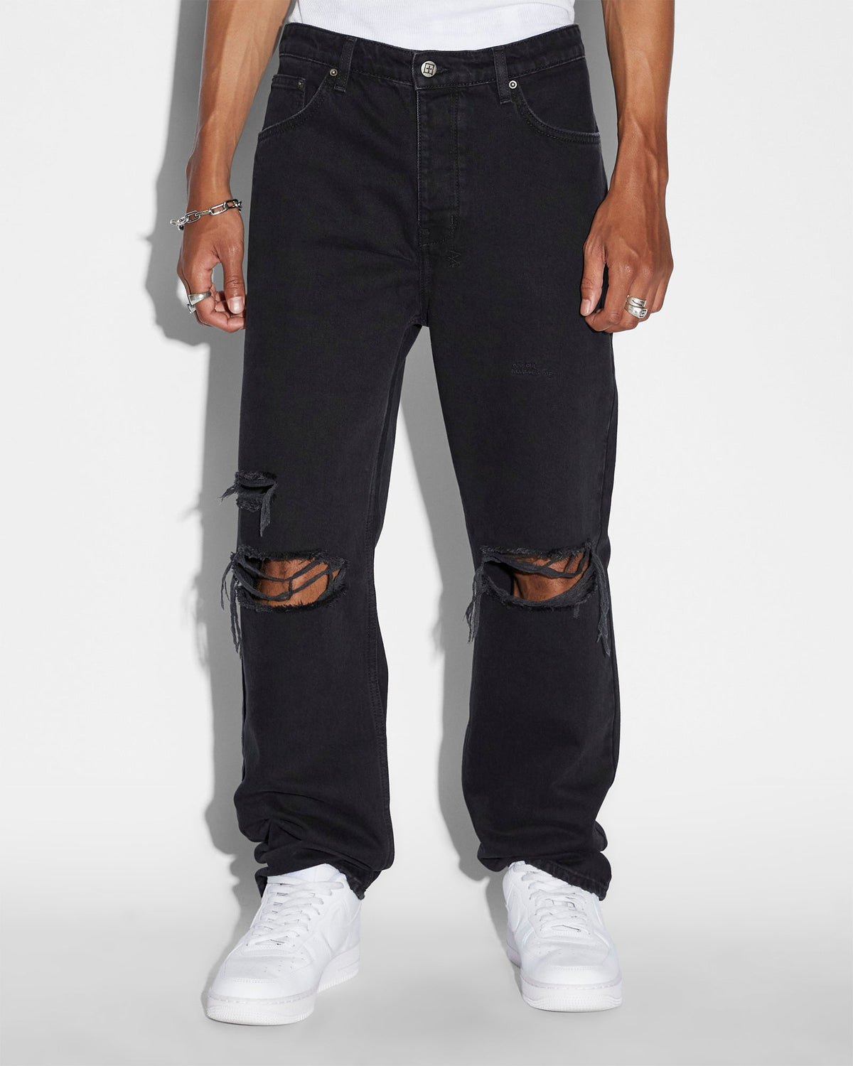 Mens Anti K Trashed Black Relaxed Denim Jeans - Black
