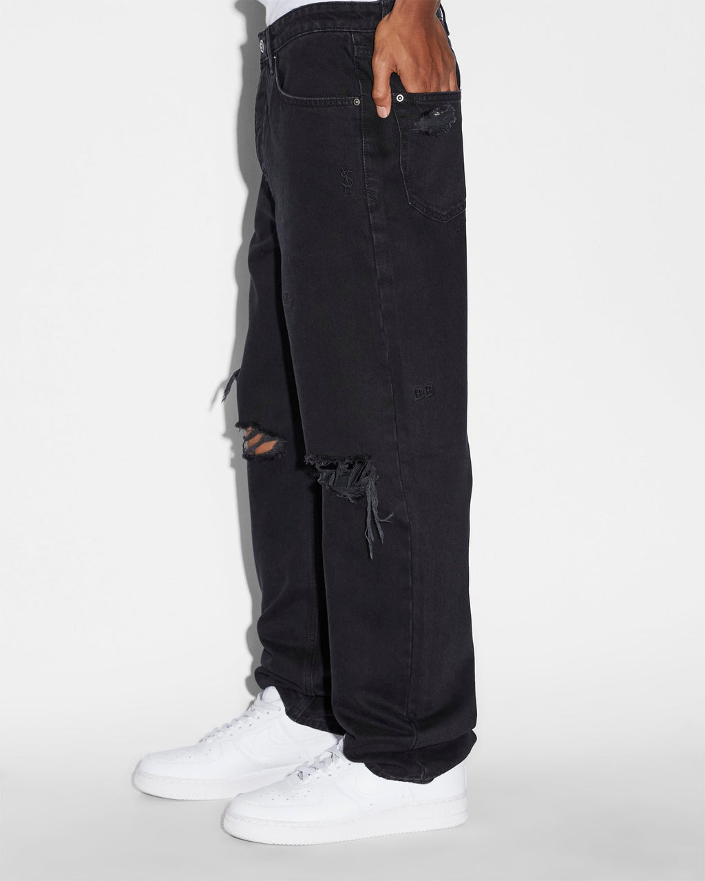 Mens Anti K Trashed Black Relaxed Denim Jeans - Black
