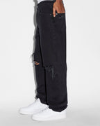 Mens Anti K Trashed Black Relaxed Denim Jeans - Black