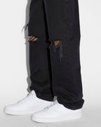 Mens Anti K Trashed Black Relaxed Denim Jeans - Black