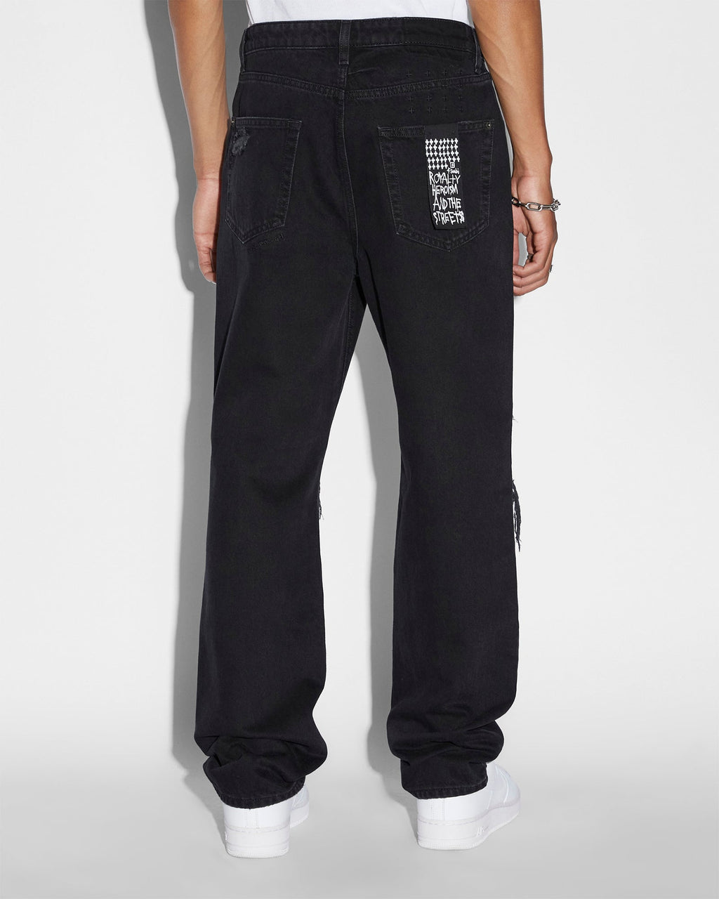 Mens Anti K Trashed Black Relaxed Denim Jeans - Black