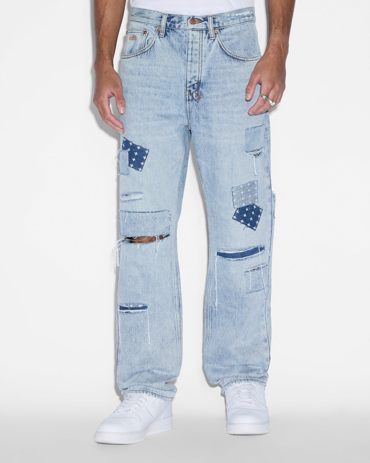 Mens Anti K Mills Repair Relaxed Denim Jeans - Denim