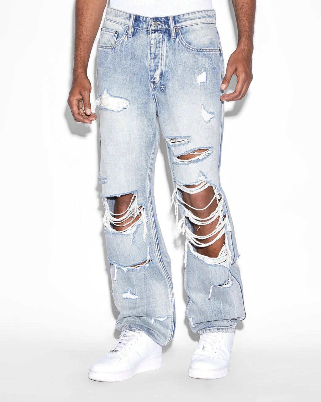 Mens Anti K Punk Blue Shred Relaxed Denim Jeans - Denim