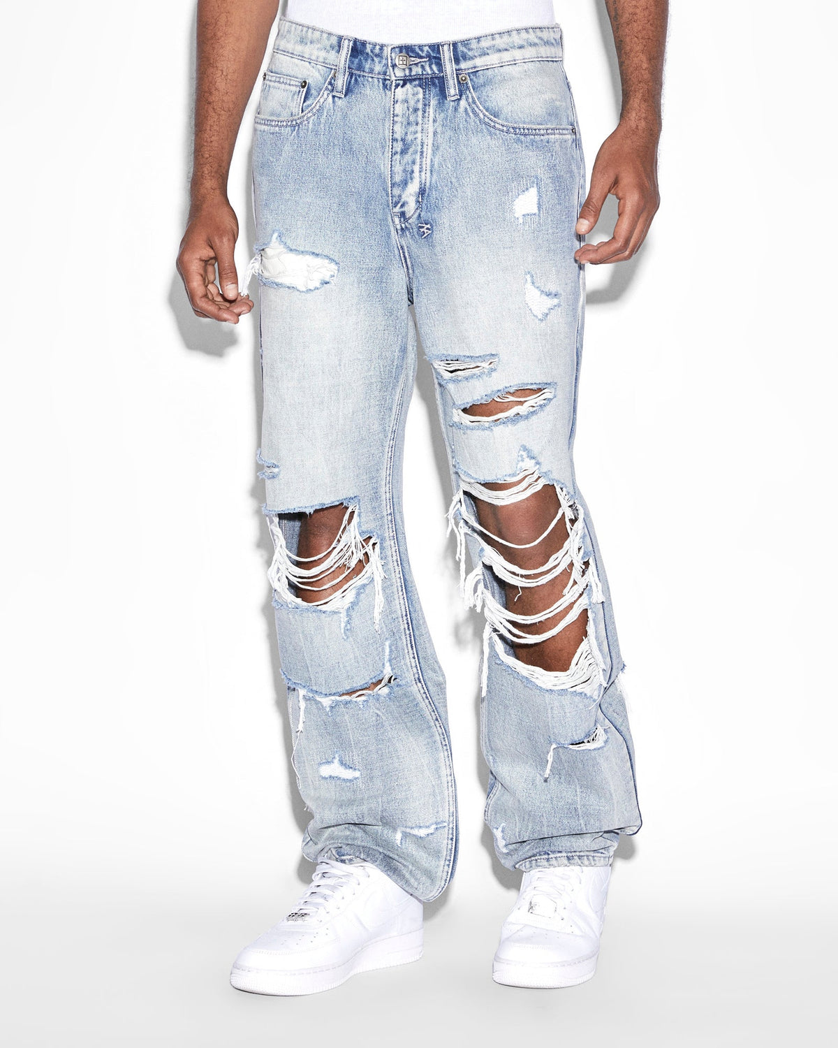 Mens Anti K Punk Blue Shred Relaxed Denim Jeans - Denim