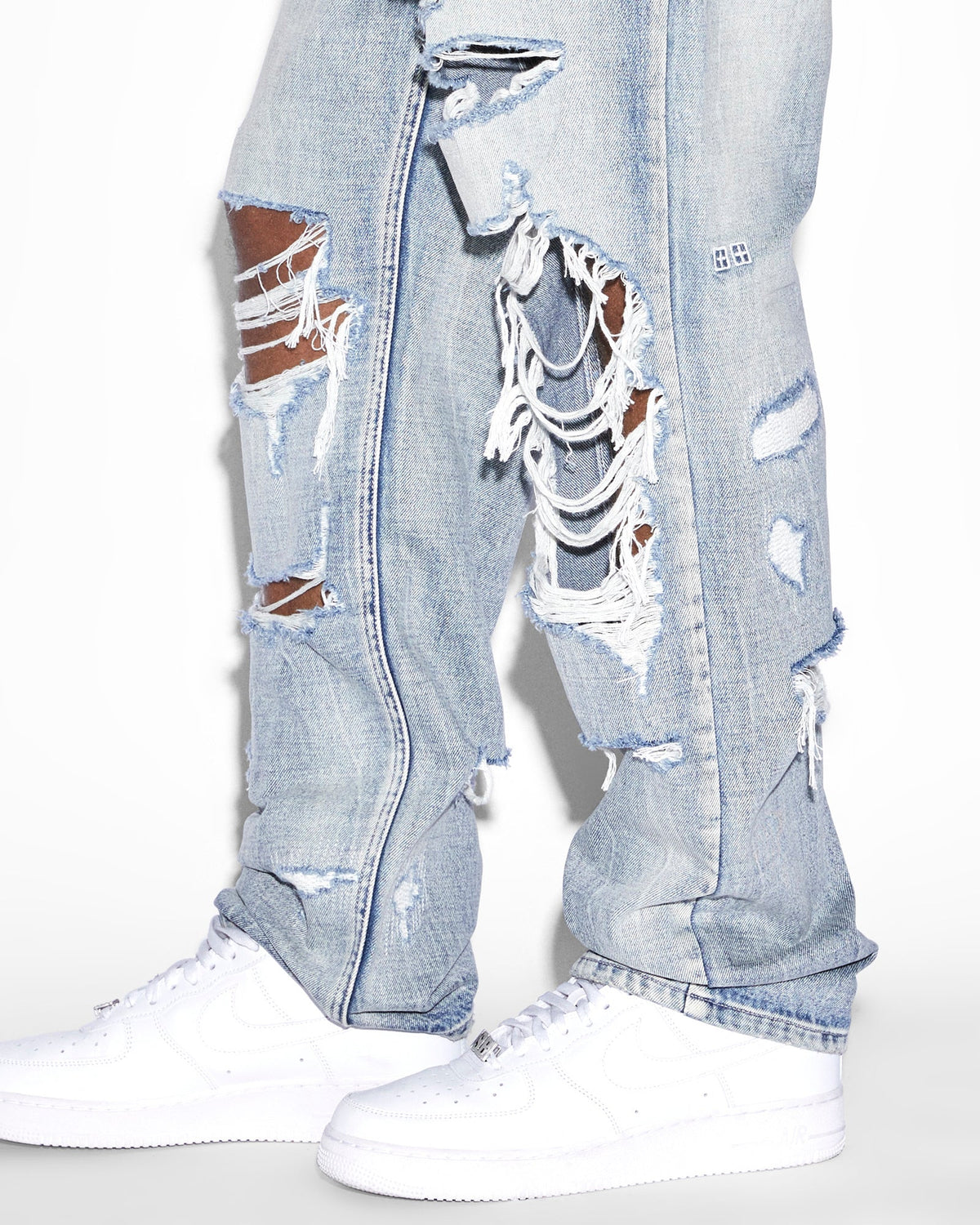 Mens Anti K Punk Blue Shred Relaxed Denim Jeans - Denim