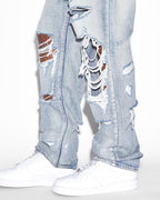 Mens Anti K Punk Blue Shred Relaxed Denim Jeans - Denim