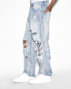 Mens Anti K Punk Blue Shred Relaxed Denim Jeans - Denim