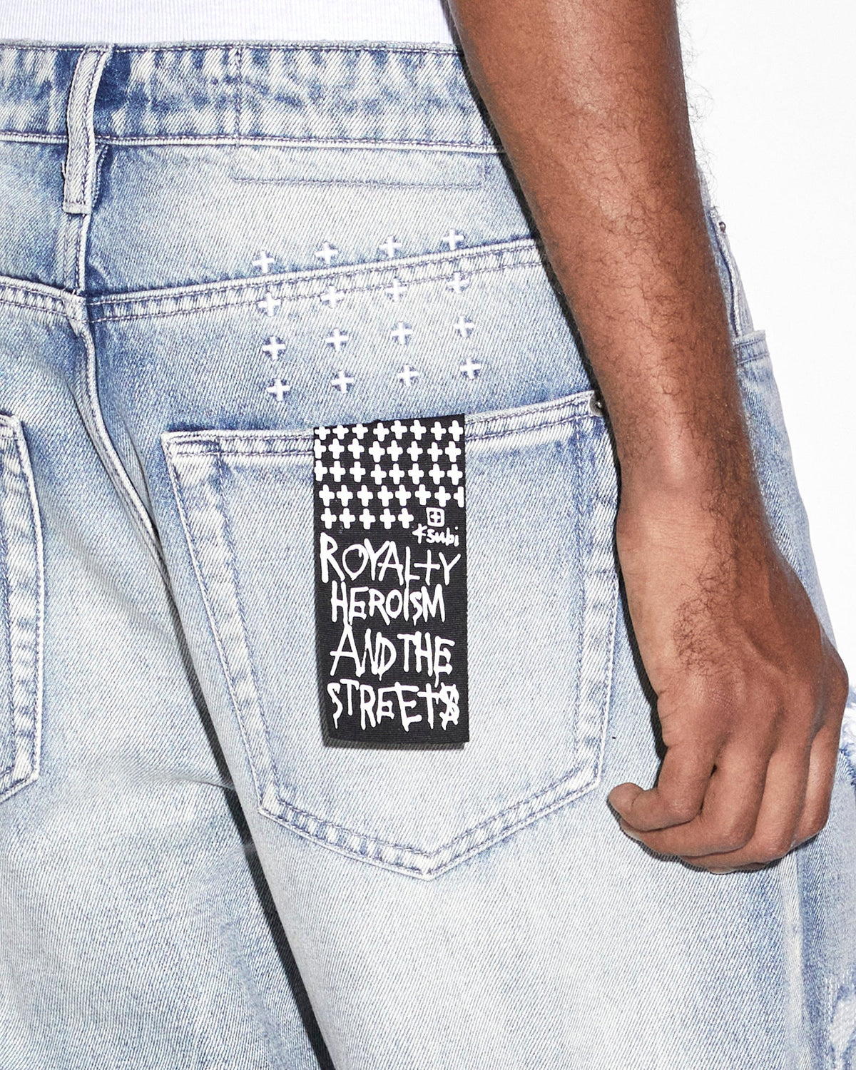 Mens Anti K Punk Blue Shred Relaxed Denim Jeans - Denim