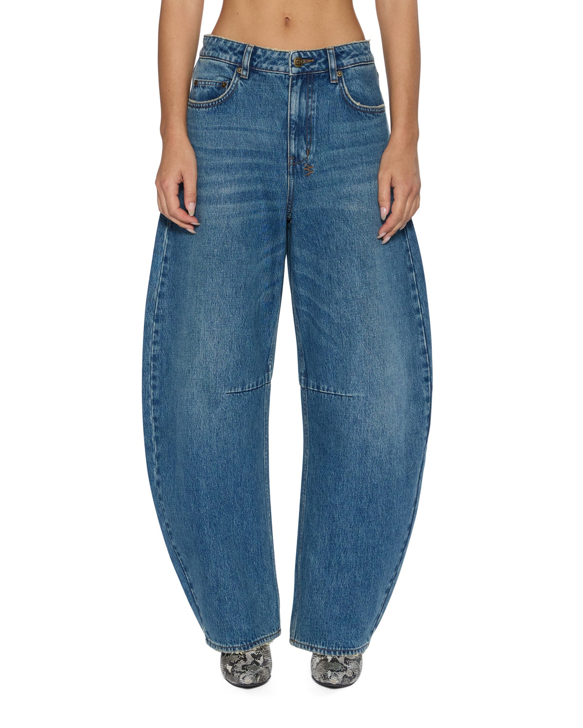 Womens Barrel Jean Aged Barrel Leg Denim Jeans - Denim