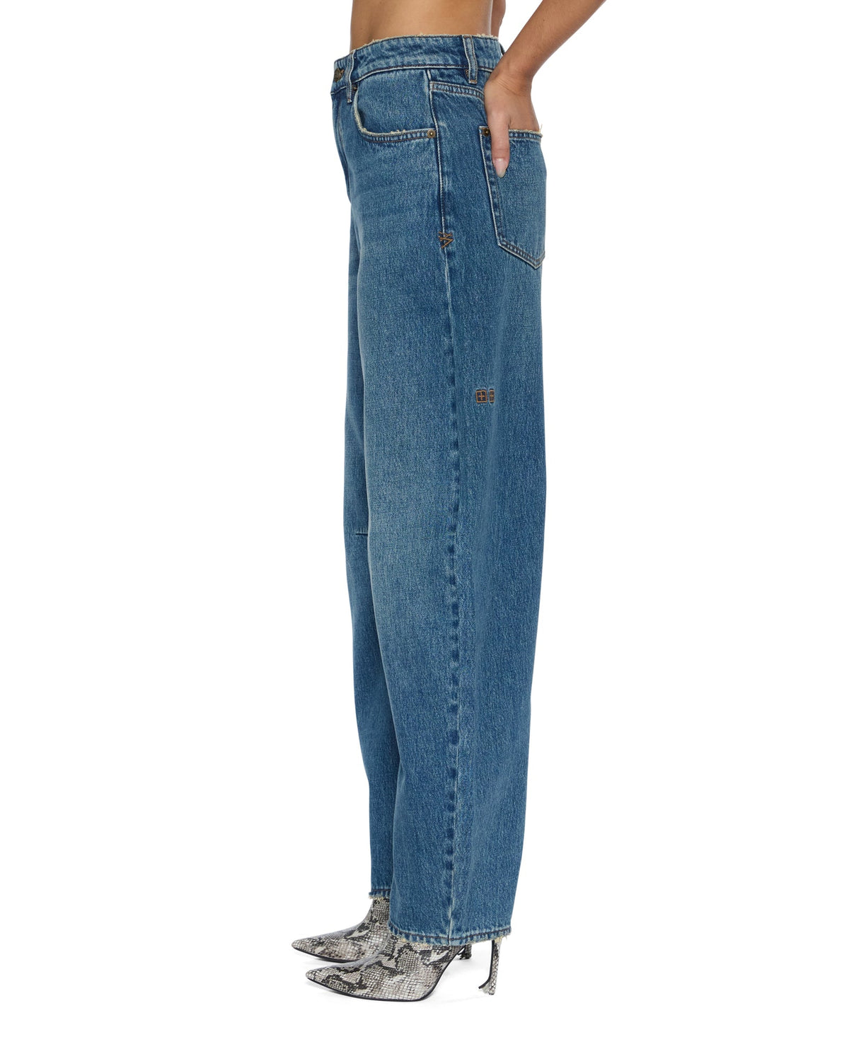 Womens Barrel Jean Aged Barrel Leg Denim Jeans - Denim