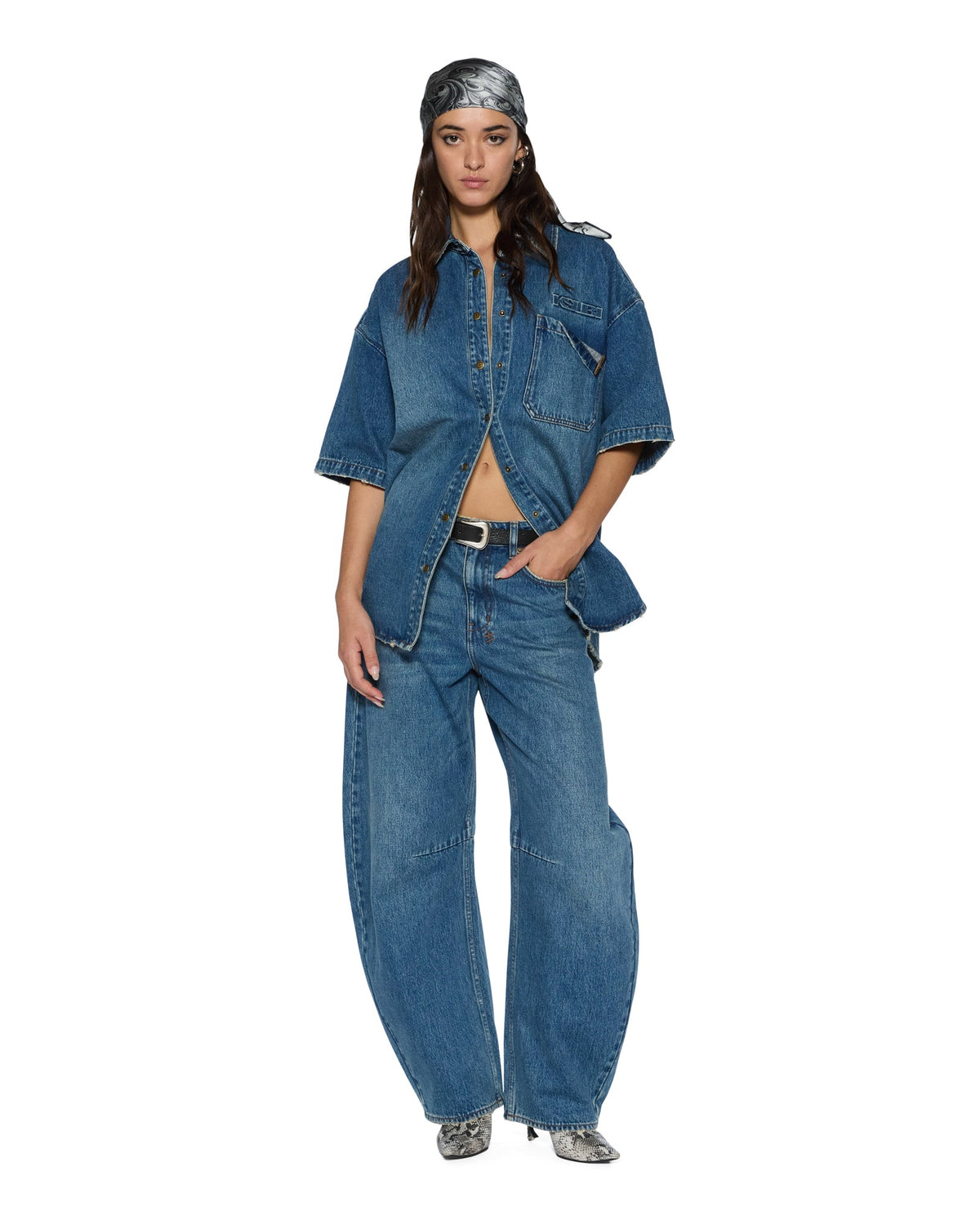 Womens Barrel Jean Aged Barrel Leg Denim Jeans - Denim