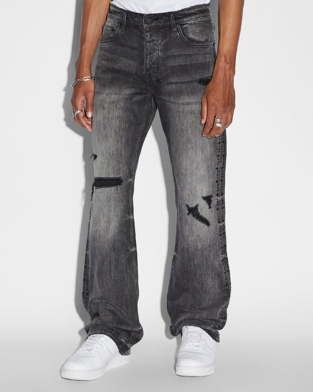 Mens Bronko Black Metal Bootcut Denim Jeans - Black