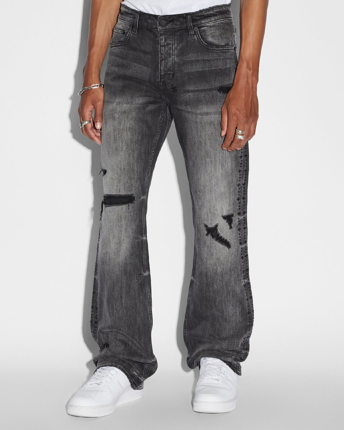 Mens Bronko Black Metal Bootcut Denim Jeans - Black