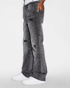 Mens Bronko Black Metal Bootcut Denim Jeans - Black