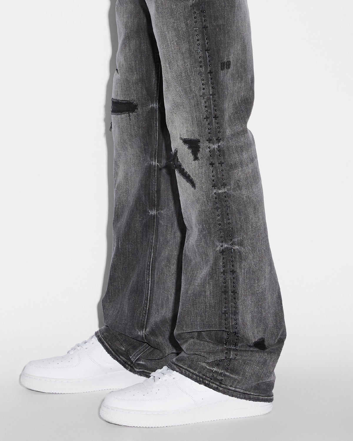 Mens Bronko Black Metal Bootcut Denim Jeans - Black