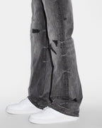 Mens Bronko Black Metal Bootcut Denim Jeans - Black