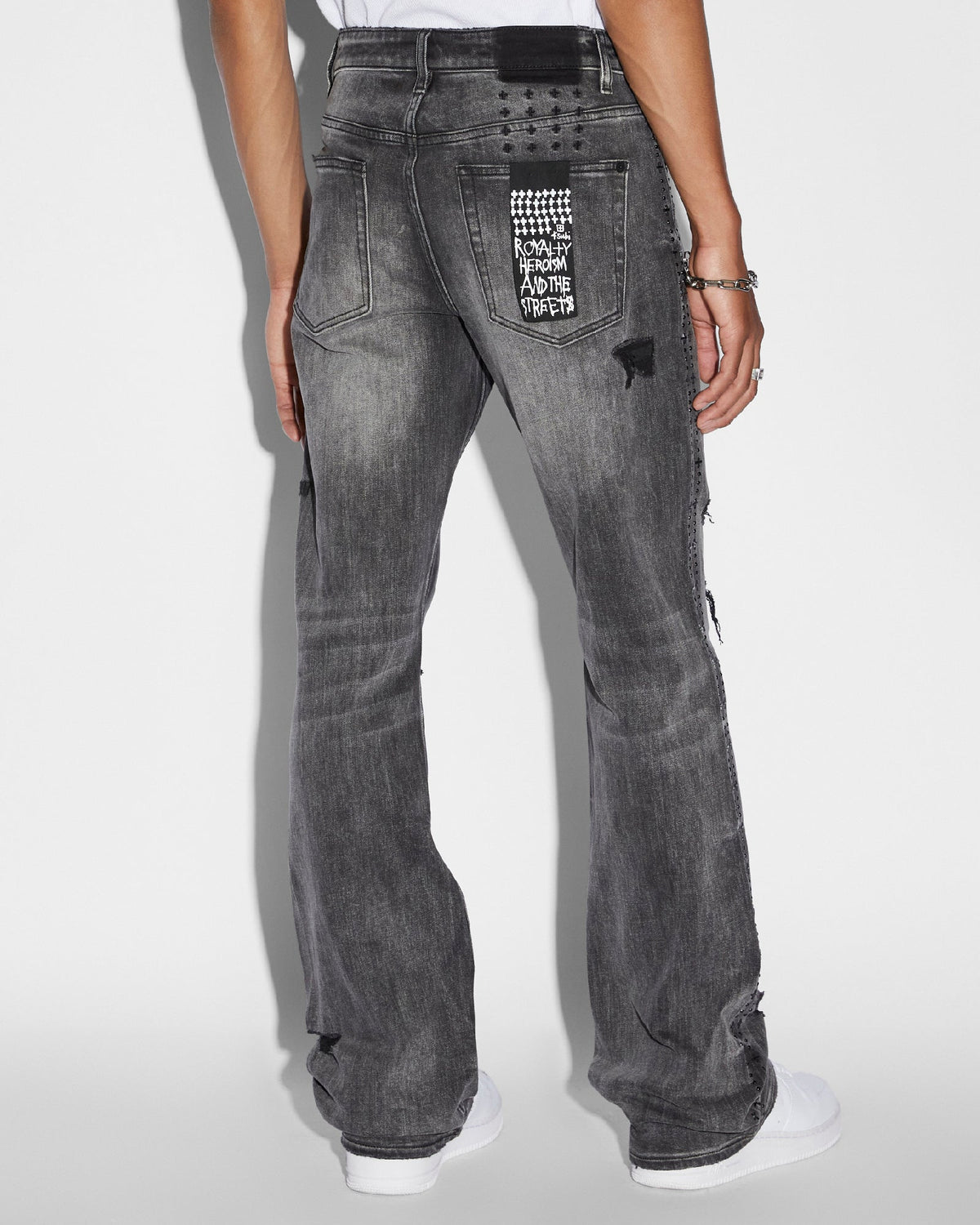 Mens Bronko Black Metal Bootcut Denim Jeans - Black