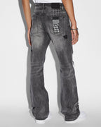 Mens Bronko Black Metal Bootcut Denim Jeans - Black