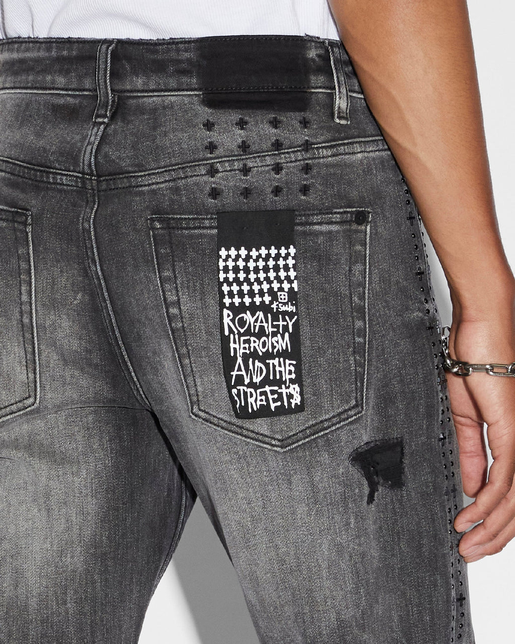 Mens Bronko Black Metal Bootcut Denim Jeans - Black