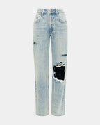 Womens Brooklyn Jean Worn Thrashed Straight Denim Jeans - Denim