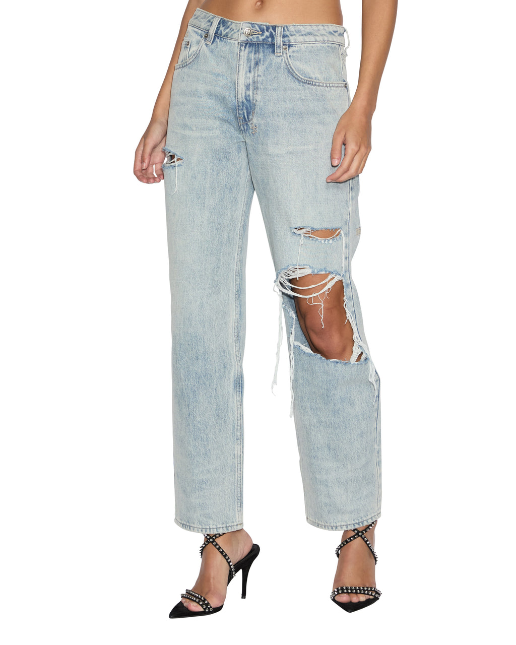 Womens Brooklyn Jean Worn Thrashed Straight Denim Jeans - Denim