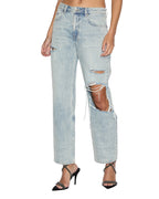 Womens Brooklyn Jean Worn Thrashed Straight Denim Jeans - Denim
