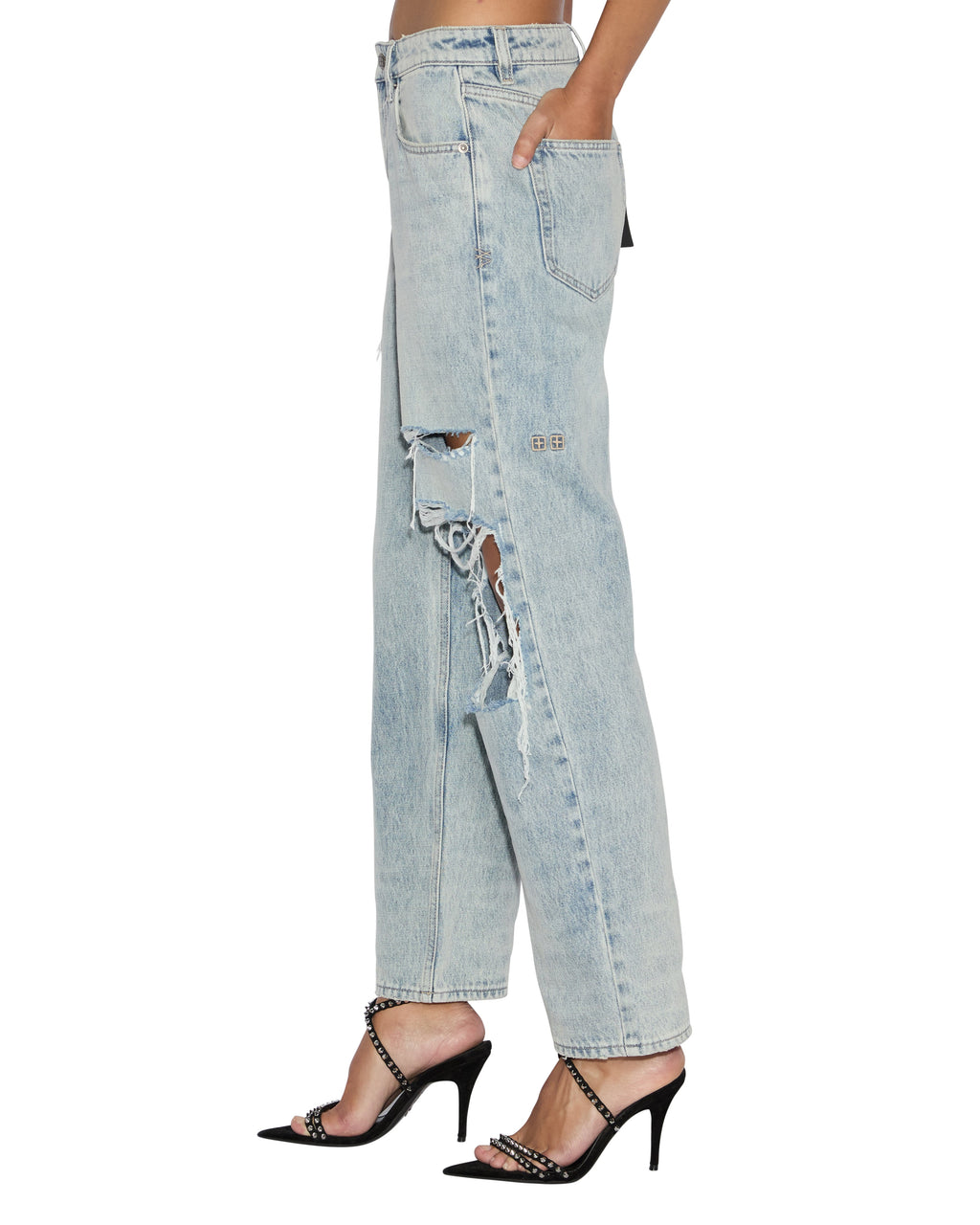 Womens Brooklyn Jean Worn Thrashed Straight Denim Jeans - Denim