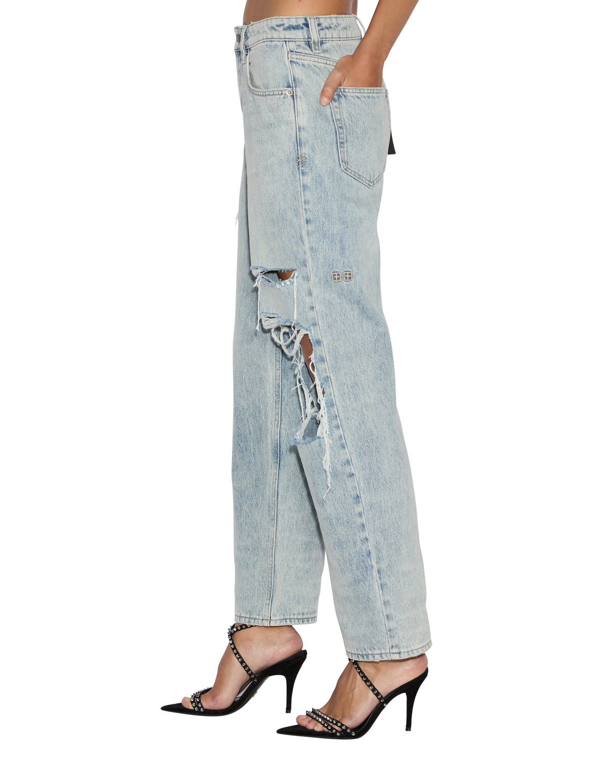 Womens Brooklyn Jean Worn Thrashed Straight Denim Jeans - Denim