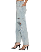Womens Brooklyn Jean Worn Thrashed Straight Denim Jeans - Denim