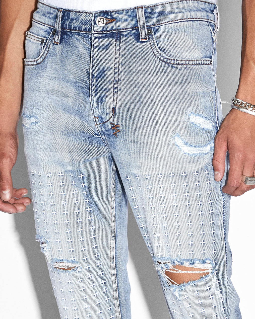 Mens Chitch Enjoy Trashed Slim Denim Jeans - Denim