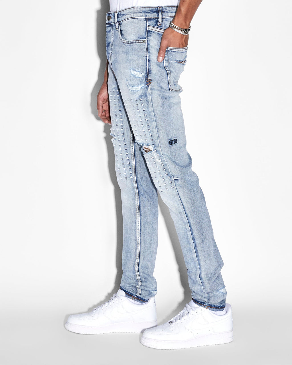 Mens Chitch Enjoy Trashed Slim Denim Jeans - Denim