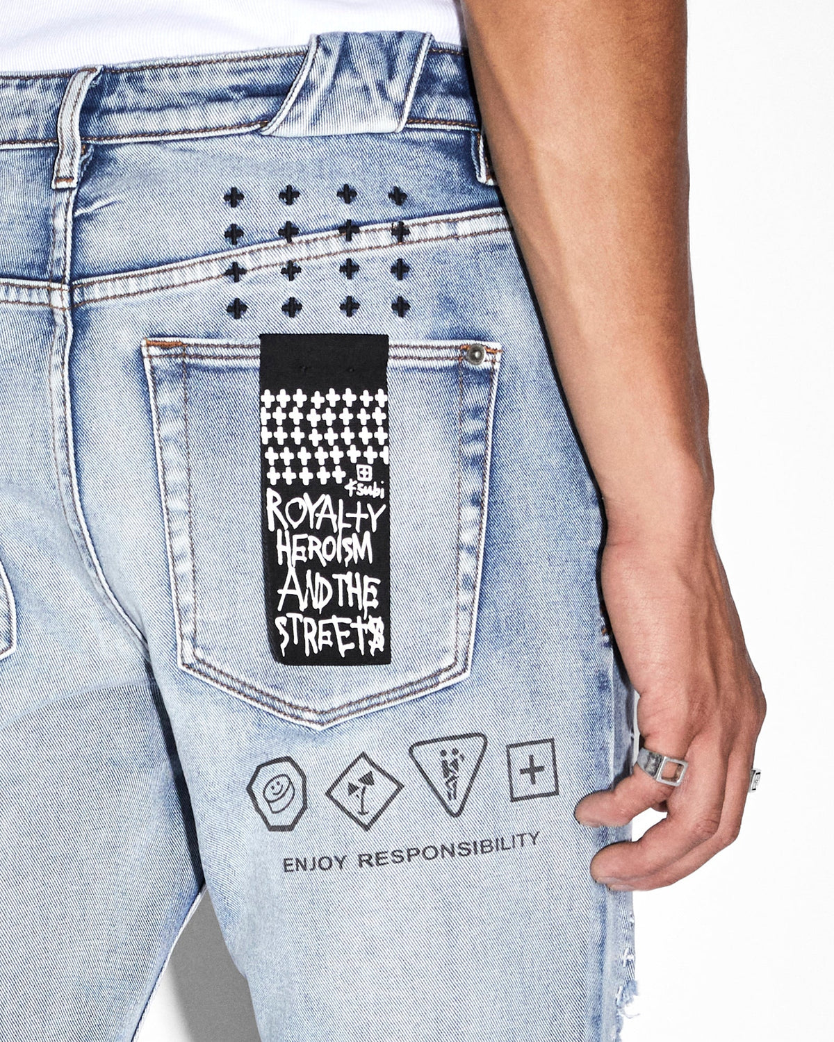 Mens Chitch Enjoy Trashed Slim Denim Jeans - Denim