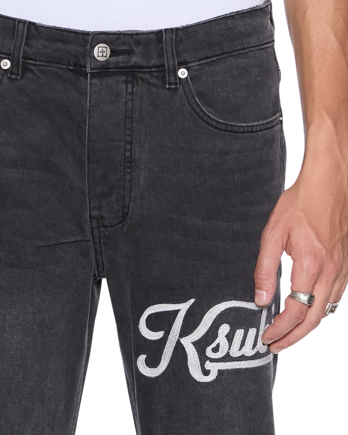 Mens Chitch Powder Grey Outfield Slim Denim Jeans - Grey