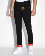 Mens Chitch Roll Up Orange Slim Denim Jeans - Black