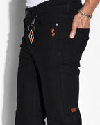 Mens Chitch Roll Up Orange Slim Denim Jeans - Black