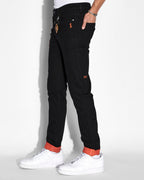 Mens Chitch Roll Up Orange Slim Denim Jeans - Black