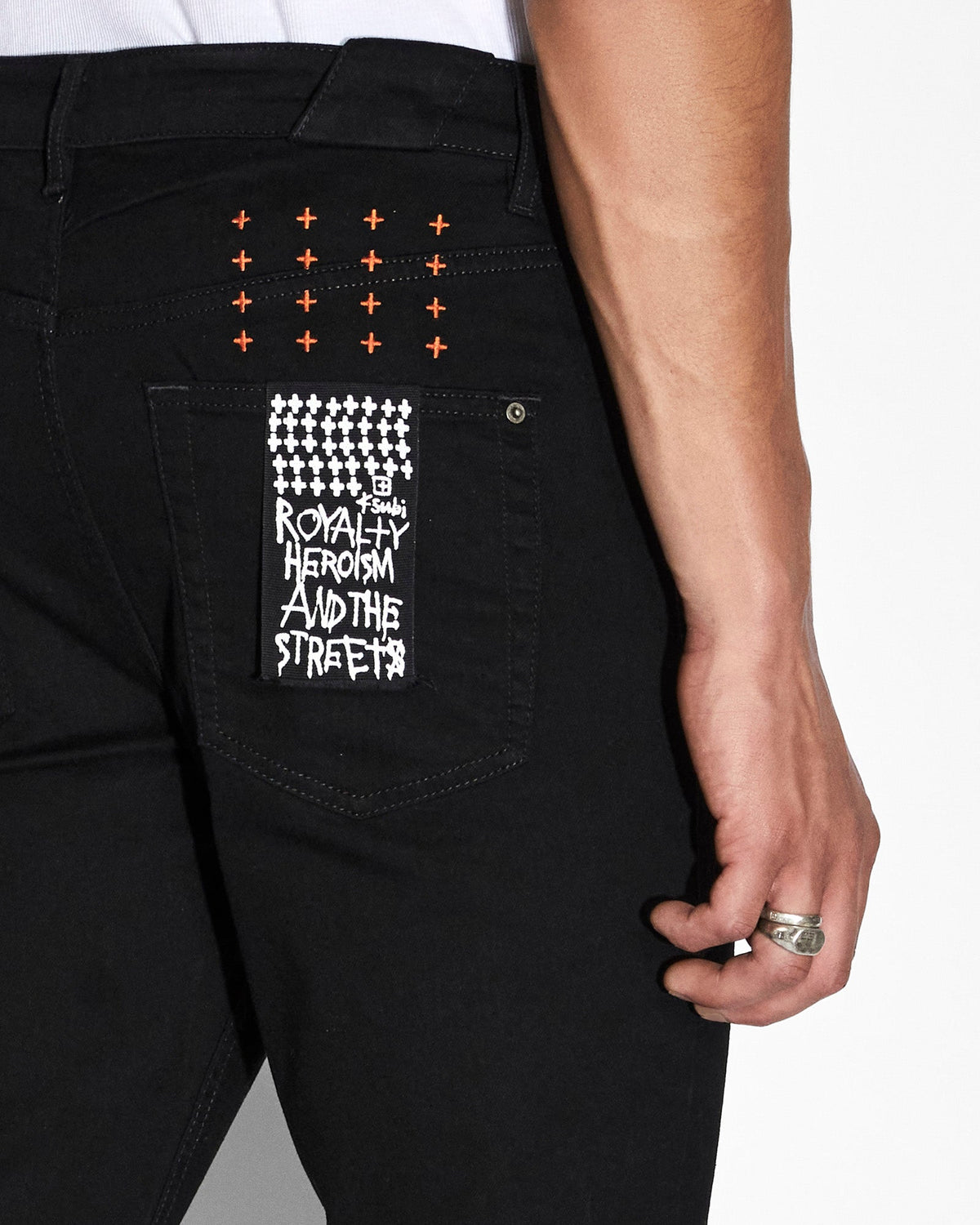 Mens Chitch Roll Up Orange Slim Denim Jeans - Black